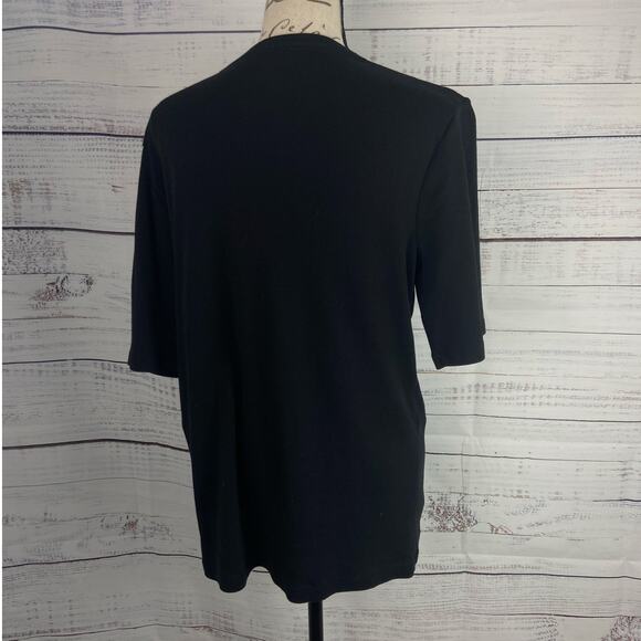 Chicos 2 Tee Shirt Womens L Black Short Elbow Sleeves V Neck Cotton - Picture 4 of 9